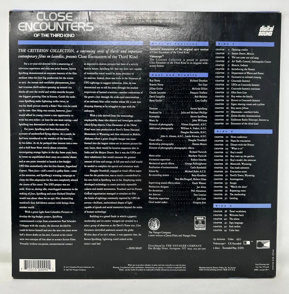 Close Encounters Of The Third Kind The Criterion Collection Laserdisc 125A LD - Image 2 of 3