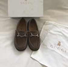 GUCCI Niños Gamuza Mocasines Talla 27 Café Color Oliva Niños Zapatos Diseñador Lujo