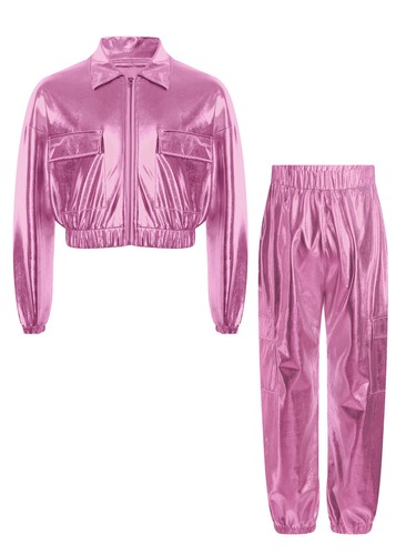 Unisex Kids Dancewear Ballroom Sweatsuit Shoot Outfits Athletic 2 Piece Set Top - Picture 61 of 143