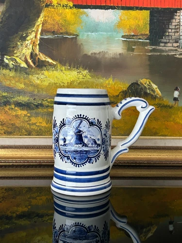 Vintage Delft Blue Hand Painted Windmill and Floral Design Mug made in Holland.
