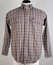 Wrangler Riggs Workwear Shirt Button Down Long Sleeve Brown Plaid Men's M