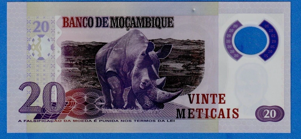 Mozambique 20 Meticais 2011  P-149a  Polymer UNC Note - Rhino - Image 3 of 3