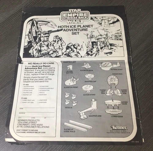 1980 Star Wars HOTH ICE PLANET Adventure Set Kenner Original Instructions
