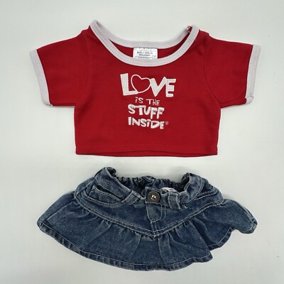 Build A Bear Love Stuff Inside Top Shirt Denim Jean Skirt Teddy Clothes Outfit