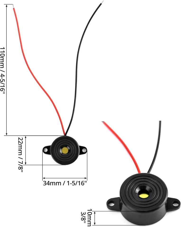 Electronic Piezoelectric Buzzer 3-24V  87Db with Wires PCB Circuits Sound Alarm - Image 2 of 4