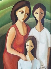 1970’s Abstract Signed Family Portrait Painting