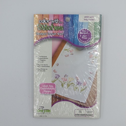 Janlynn Stamped Embroidery TULIP GARDEN 14" x 35" Table Runner Dresser Scarf - Picture 2 of 5
