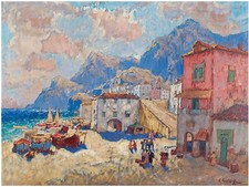Coastal Town Spain K. Gorbatov Tile Mural Kitchen Wall Backsplash Marble Ceramic