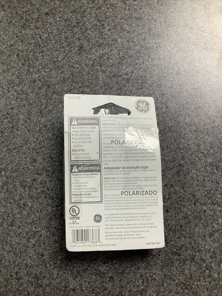 GE White Polarized 3-Outlet Adapter Value M17E 54188 15a