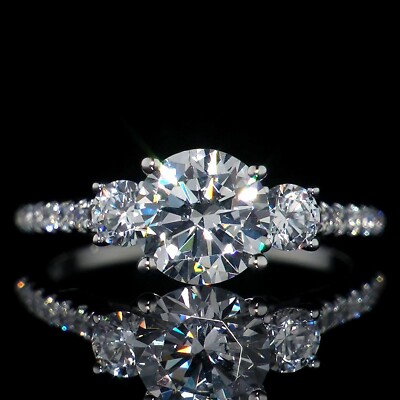 2 Ct Round Cut Three Stone Simulated Diamond Engagement Ring 14k White Gold Over
