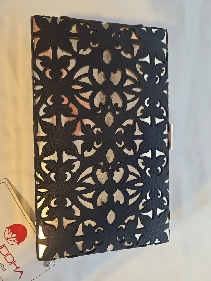 Bolso sin asas Big Buddha JBirdie negro imitación cuero en relieve sobre dorado nuevo con etiquetas. Foto 2 de 4