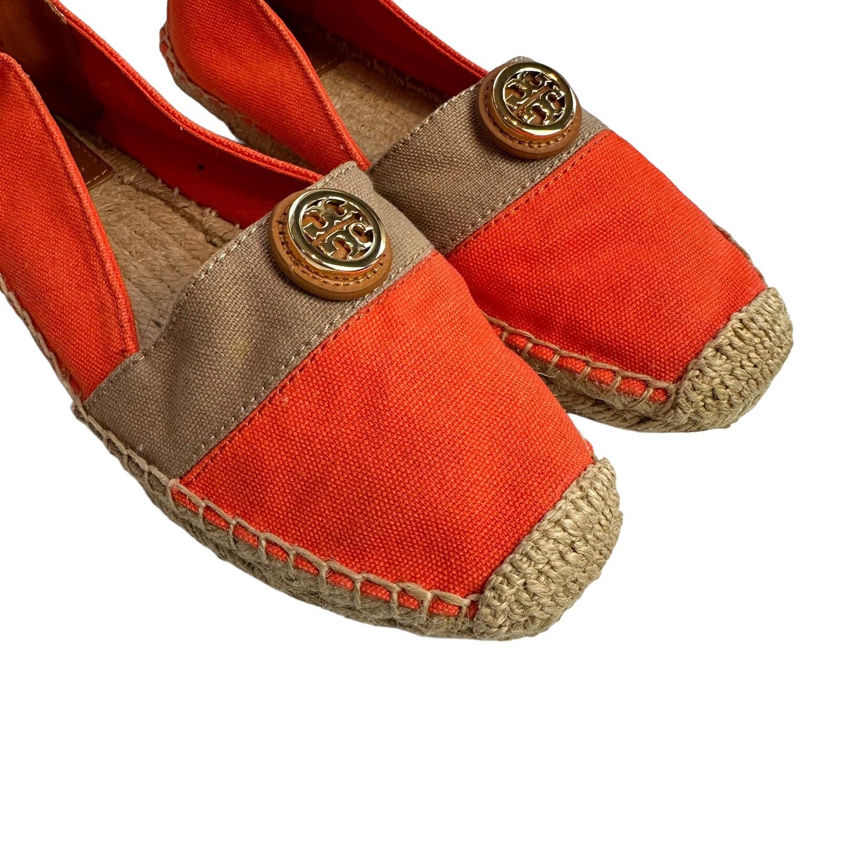 Tory Burch Beacher Canvas Slip On Espadrilles in Orange Size 