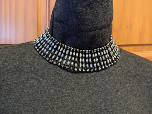 Handmade 1960s Choker Beaded Collar Black Silver Intricate 1.5" Wide Design Rare - Picture 21 of 24