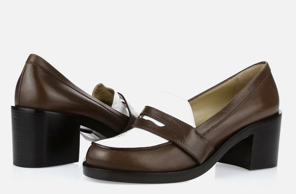 MICHAEL KORS COLLECTION zapatos de salón Oxford marrón/blanco tacón bloque talla 37 $250 Foto 2 de 4