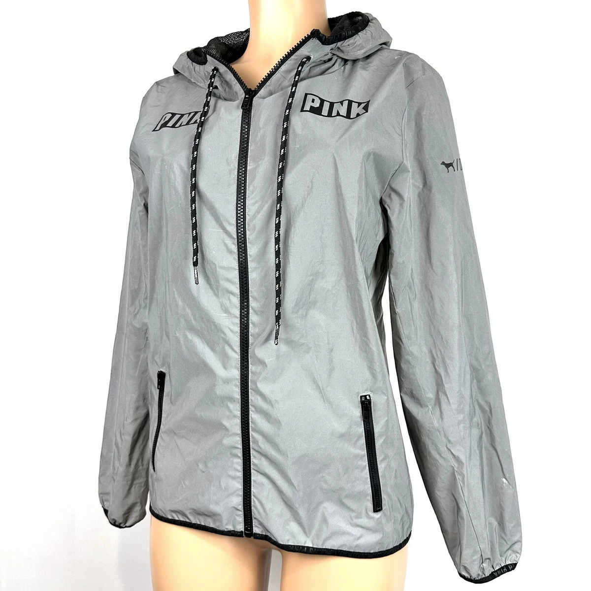Victoria s Secret Pink Limited Edition Grey Reflective Anorak Rain