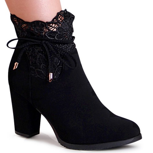 Zapatos de mujer terciopelo botines botines botines flores corte negro 36 - Imagen 5 de 5