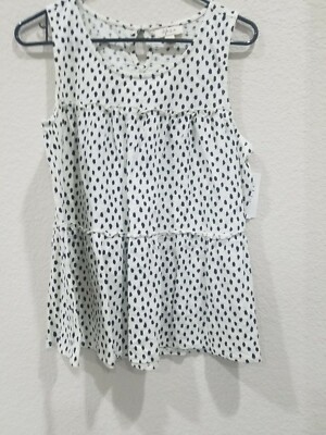 STYLE & CO Ivory & Black Polka Dot Scoop Neck Tank Blouse Size XS**NEW**