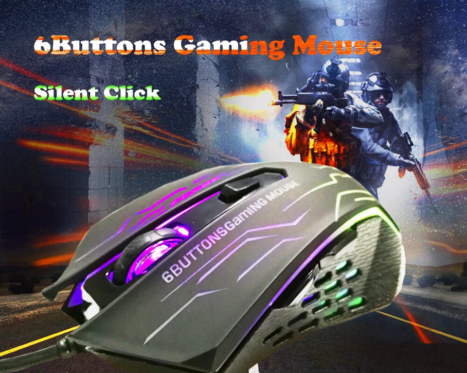 FORKA Silent Click USB Wired Gaming Mouse 6 Buttons 3200DPI Optical Computer - Image 4 of 4