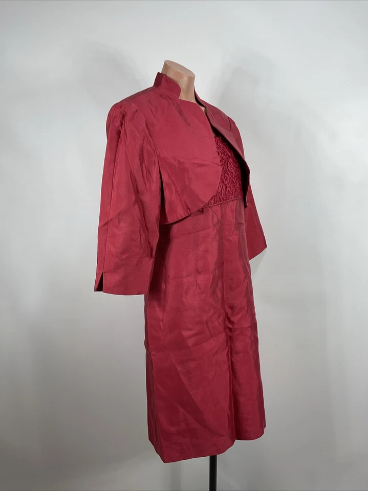 Talbots Dress Suit 16 Vintage Two Piece Set Cranberry Silk Cotton Sparkle Formal - Image 4 of 4