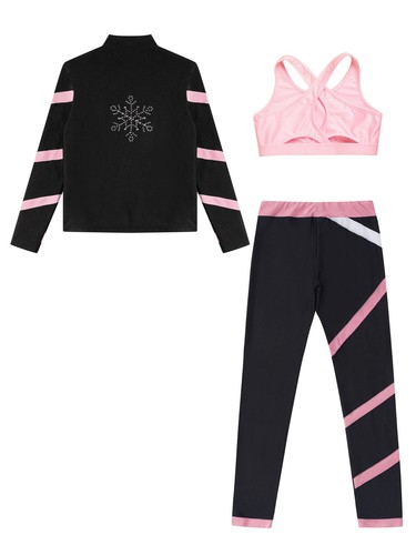 Child Girls Outfit 3Pcs Tracksuits Stripe Set Pants Vest Long Sleeve Leggings - Picture 29 of 47