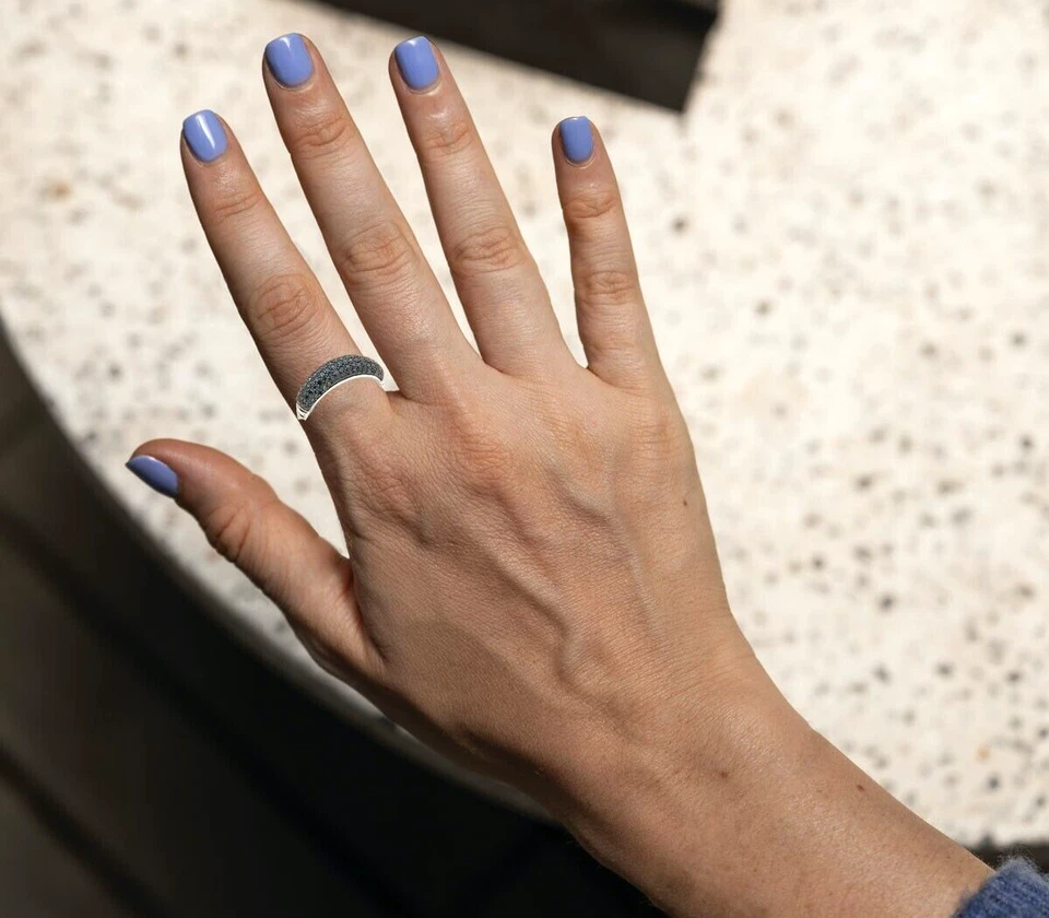 3/4ct Blue Diamond Pave Band in Sterling Silver Womens Size 8, HSN - Image 2 of 4