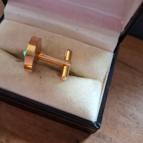 Mid-Century Vintage Rivoli Crystal Stone Cufflinks ROUND BOXED Green Blue - Picture 5 of 9