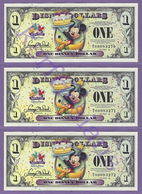 2009 T $1 MICKEY PLUTO DISNEY STORE DISNEY DOLLARS (3) CONSECUTIVE T00083270-272