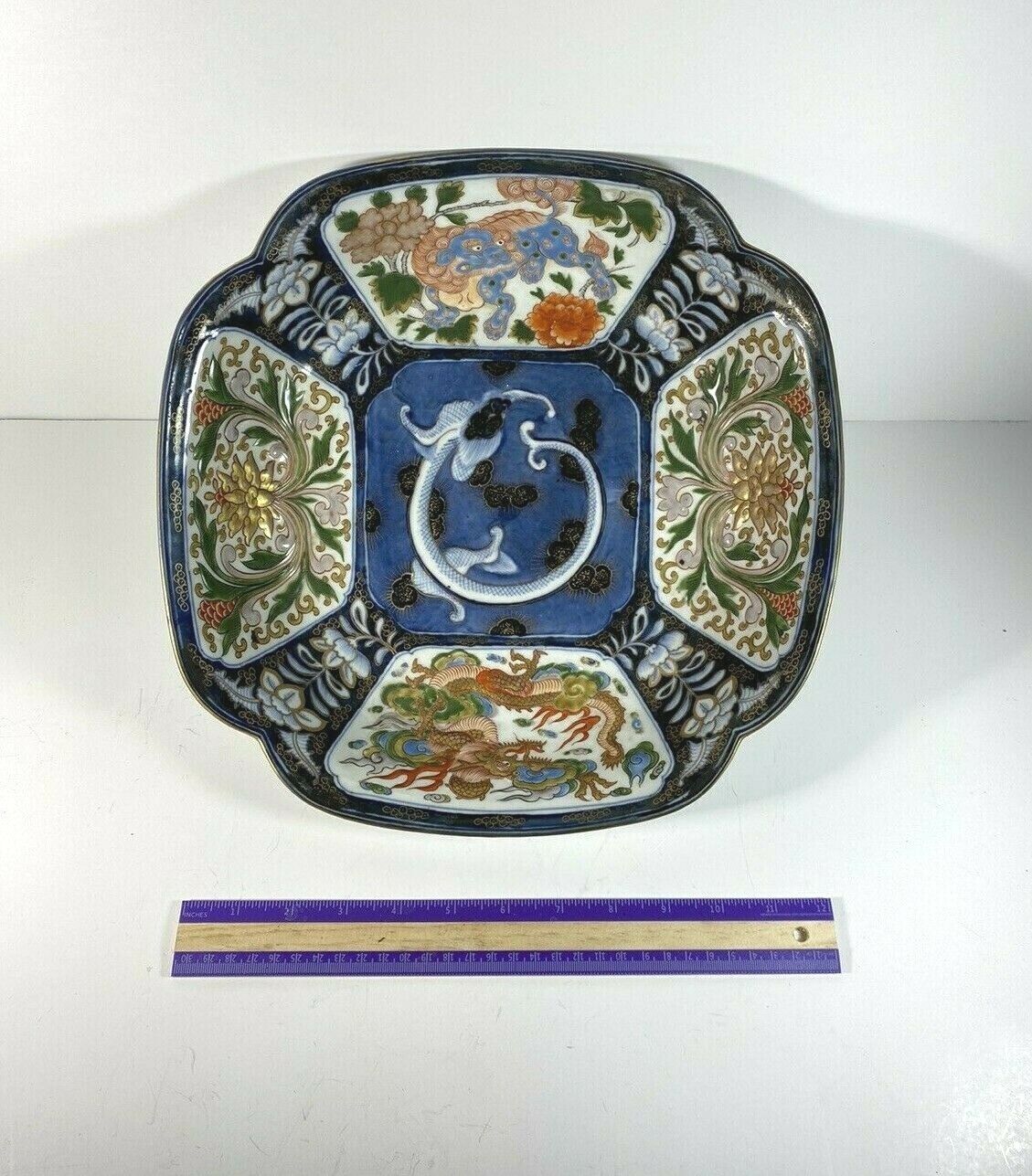 Large Antique Japanese Ming Kangxi Imari Quatrefoil Shaped Bowl 