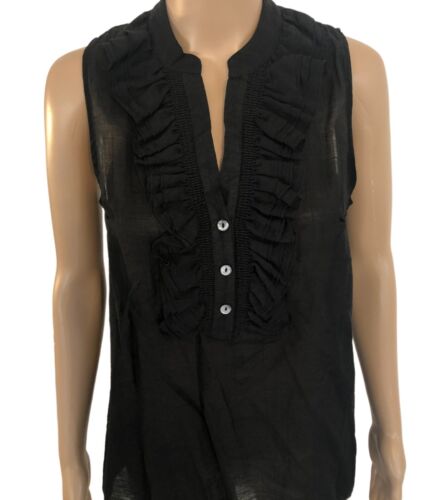 LAPIS Black Gauze Tunic Top Sz M Ruffle Accent Sleeveless Made in USA USA - Picture 4 of 6