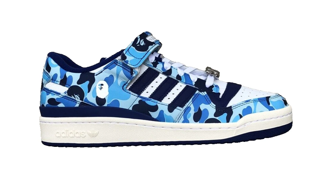 OFF WHITE Scarpe Adidas Forum 84 basse BAPE blu mimetiche 30° anniversario ID4772 uomo taglia 11 5 NUOVE