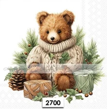 (2700) TWO Paper LUNCHEON Decoupage Art Craft Napkins - CHRISTMAS BEAR GIFTS