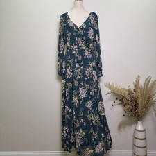 Petal and Pup Floral Faux Wrap Maxi Dress Womens Large Long Sleeve CottageCore