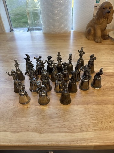 Vintage Disney Character Bells Lot Of 24 Mickey,Donald, Goofy Pewter Set