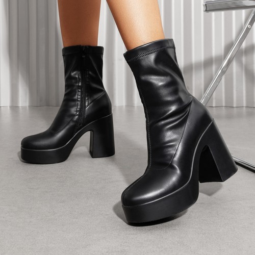 Women GOGO Boots Platform Ankle Boots Chunky High Heels Square Toe Fashion Boots