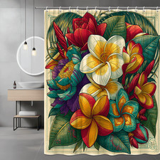 Tropical Floral Shower Curtain Colorful Botanical Print