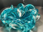 MCM Murano Art Glass Blue Bullicante  Bubble Gold & Silver Specked Ashtray Bowl