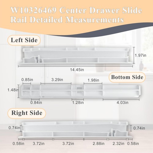W10326469 Center Drawer Slide Rail fit for Whirlpool Refrigerator Replaces 67... - Picture 2 of 6