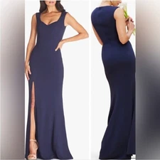 Dress the Population Navy Monroe Side Slit Gown Womens Size XS