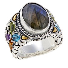 Bali RoManse Sterling Silver Labradorite and Multi- Gemstone Ring, Size 9