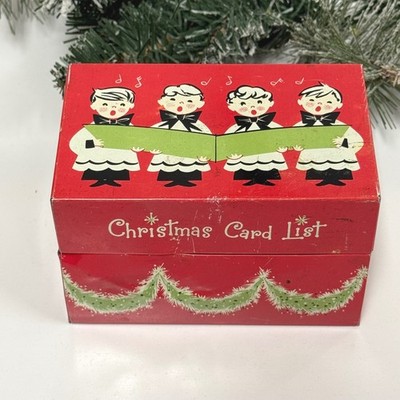 Tin Index Christmas List Metal box, Vintage 1950s Stylecraft 810 Litho File box