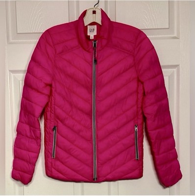 Gap PrimaLoft Hot Pink Chevron Puffer Jacket XS Lightweight Fuchsia Winter Coat