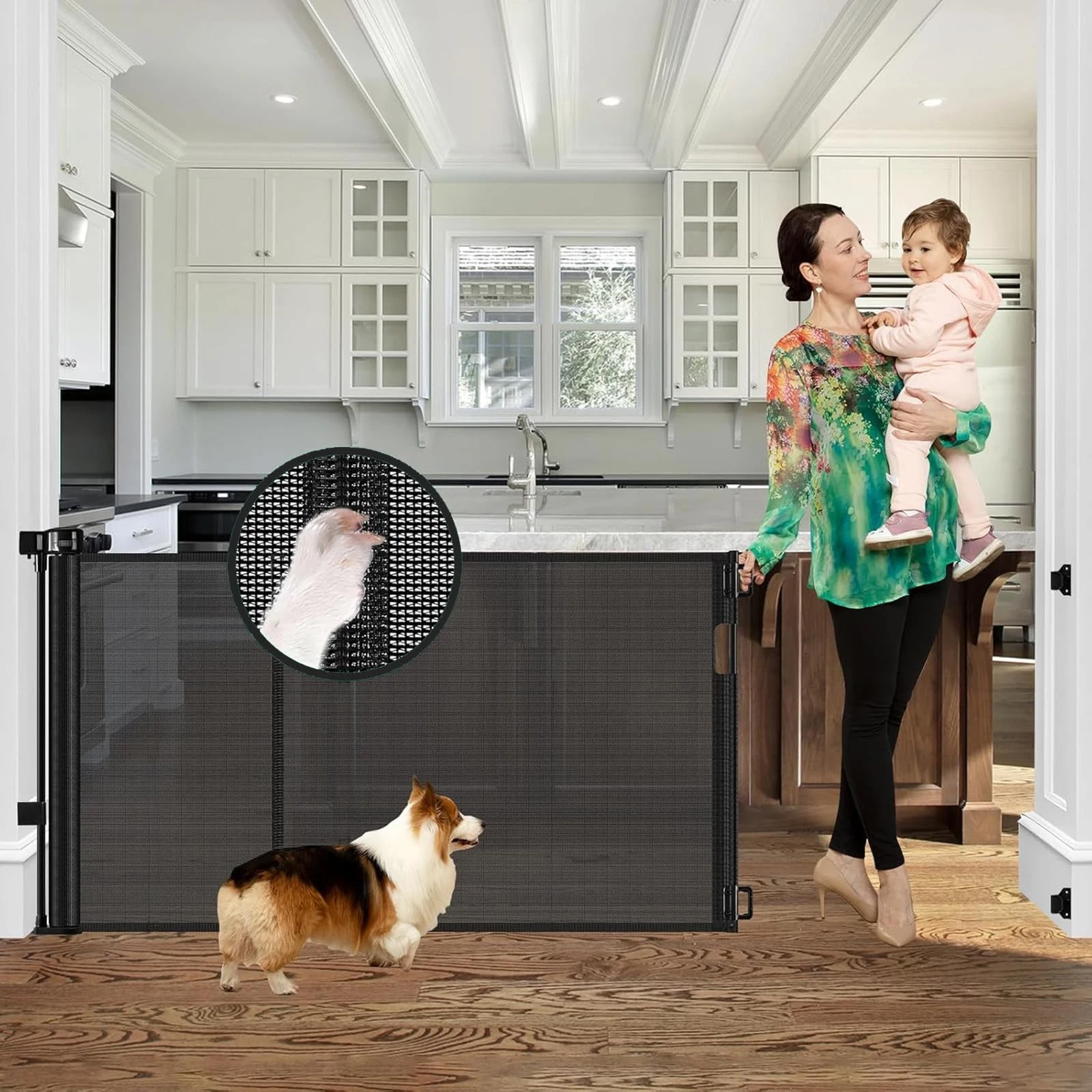 Baby Pet Gate 60" Wide Retractable Mesh Safety Barrier Black Indoor Dog Toddler
Opens in a new windo