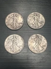 Lot of 4 - Walking Liberty Half Dollars 1939, 1941, 1942, 1943 90% Silver 40.28g
