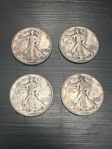 Lot of 4 - Walking Liberty Half Dollars 1939, 1941, 1942, 1943 90% Silver 40.28g