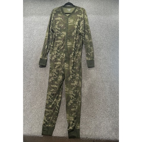 LL Bean Mens Camo Waffle Knit Union Suit Thermal One Piece L Camping Sleepwear