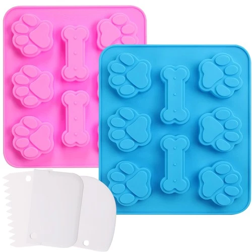 2 Pcs Silicone Dog Treat Moulds Paw Bone Shaped Reusable Ice Cube Trays Making