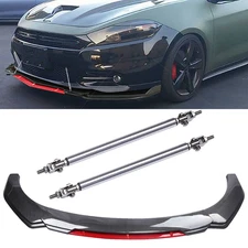 Front Bumper Lip Spoiler Splitter Strut Rods Carbon Fiber For Dodge Dart