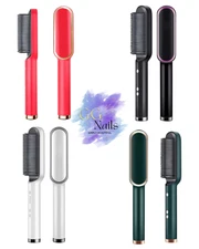 2 in 1 Hair Straightener Brush Negative Ion Styling Comb Hair Curler with 5 Temp