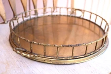 MID CENTURY HOLLYWOOD REGENCY SOLID BRASS BAMBOO ROUND 15" TRAY