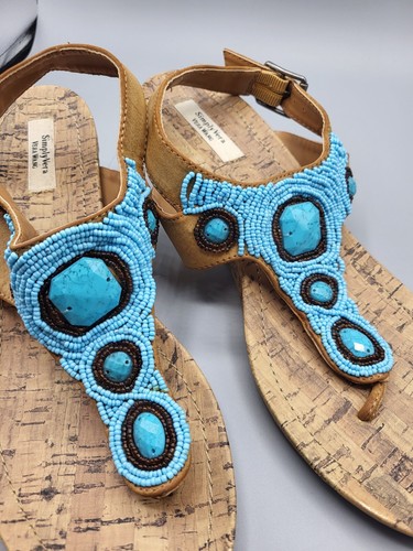 Simply Vera Vera Wang Wedge Sandals Women's Size 10 Blue N Brown - Picture 3 of 7